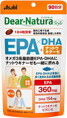 Asahi Dear-Natura комплекс омега-3 кислот EPA DHA и наттокиназа на 90 дней